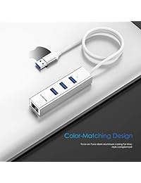 LENTION 3-Port USB 3.0 Hub with Gigabit Ethernet Network RJ45 LAN Adapter Compatible for MacBook Air Pro (Previous Generation), iMac, Surface, Chromebook, More Type A Laptops (0.5M, Silver)