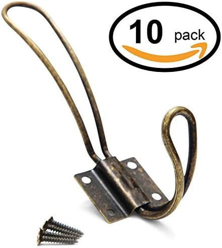 Rustic Farmhouse Hooks- 10 Bronze Pack Vintage Wire Coat Hooks | Decorative Industrial Mounted Rustic Wall Entryway Hooks with Metal Screws | Double Shabby Chic Large Coat Hook Set for Hanging Clothes