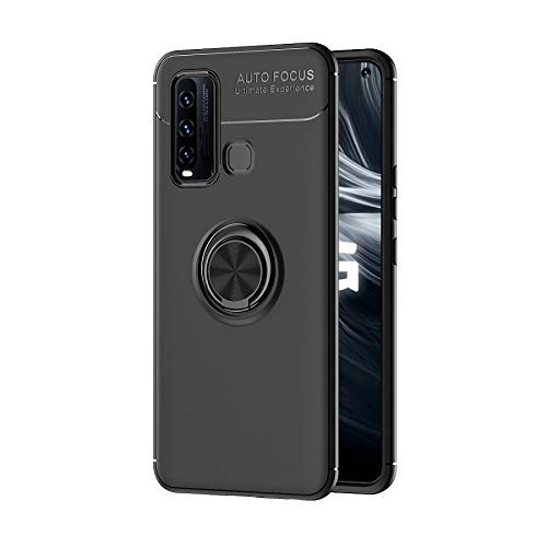 Spazy CaseÂ® Vivo Y50 / Y30 Sleek Rubberized Case with Chrome Plating Ring Stand Back Cover Case Designed for Vivo Y50 / Y30 - Black