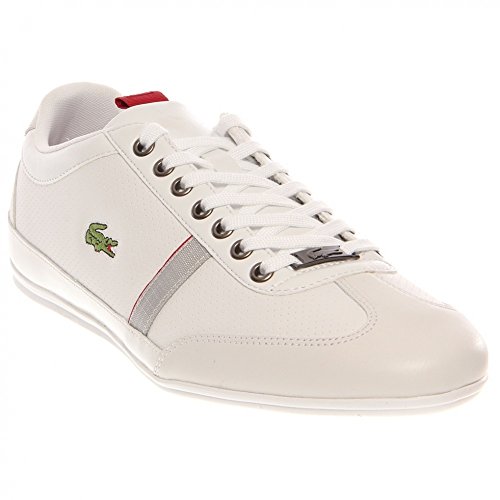 Lacoste Mens Misano LPP SPM Leather/Synthetic Sneakers (10.5, White/Red)