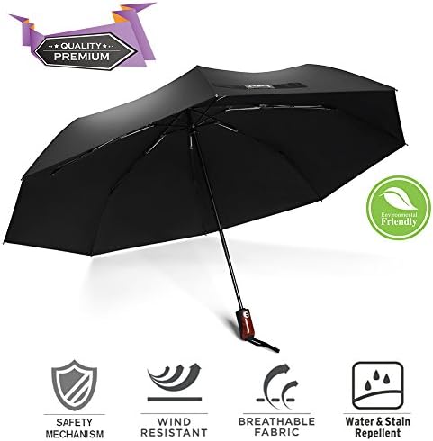 Travel Compact Umbrella Windproof – BravRain Unique Safety Folding Umbrella for Women Automatic Foldable Large Umbrella for Men – Auto Open Close Collapsible UV Sun Rain Umbrella Black (dark grey)