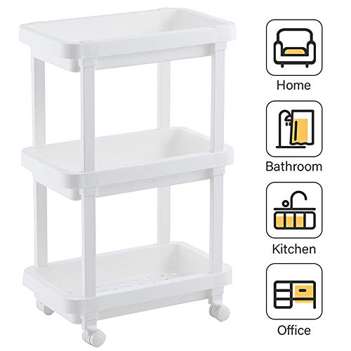Aogist Rolling Storage Cart Organizer Shelf Rack Storage Tower Utility Cart for Kitchen Laundry Room Bathroom Office & Dresser (3-Tier, White)