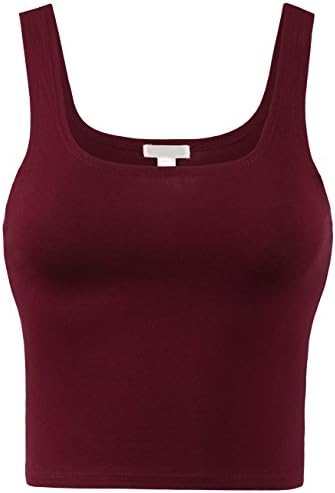 BEKDOWomens Basic Solid Crop Tank Top-L-Burgundy