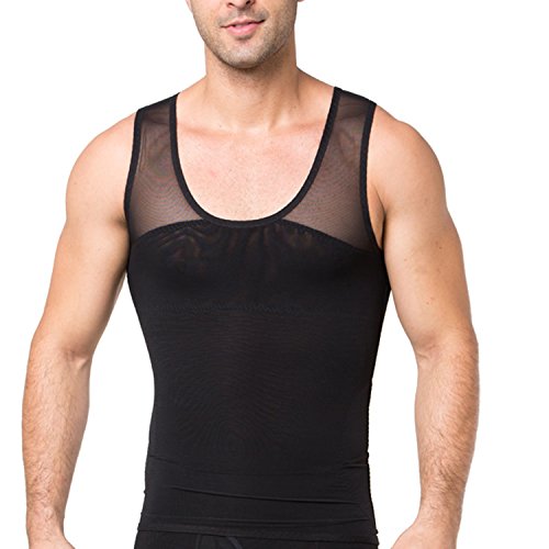 Tulucky Compression Shirt Hide Man Abdomen Slimming Body Shapewear Tops (M, Black)
