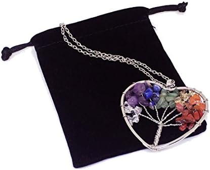 Duseco Tree of Life Pendant Amethyst Rose Crystal Necklace Gemstone Chakra Vintage Jewelry Gifts for Mothers (Heart)