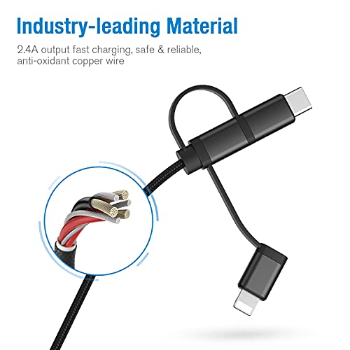 3-in-1 Cable, Multi Charging Cable IP/Type C/Micro USB Charger Nylon Braided Cord 3.3ft (1m),3 in 1 Multiple Universal Charger for Phone/Pad and Android Devices