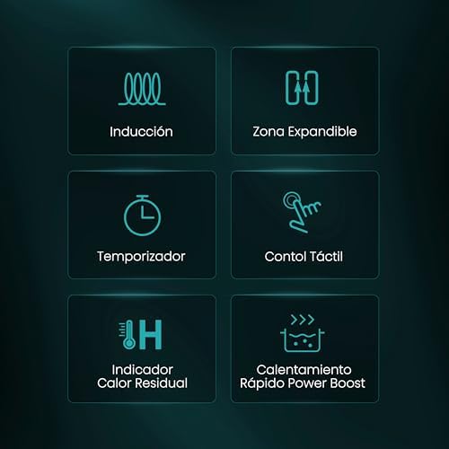 HI6311BSCE - Placa Induccion, 29 cm, Vitroceramica, 3 Fuegos, 7200W, Calentamiento Rápido Power Boost, Contol Táctil, Zona Expandible