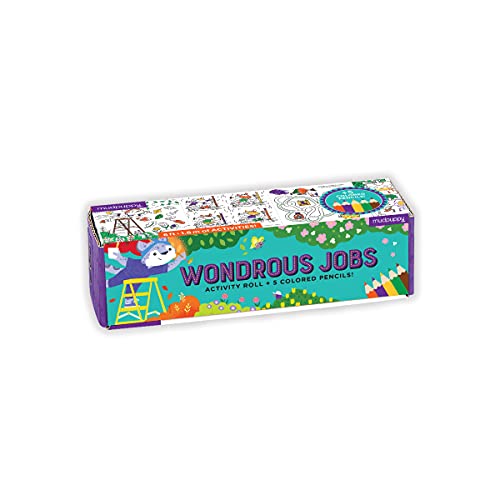 Mudpuppy Wondrous Jobs Activity Roll, Features Coloring, Mazes, spot The Difference, and More!, 5 Colored Pencils Included, The Perfect Travel Activity for Kids Ages 4-10