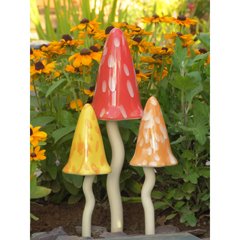 Ceramic Garden Mushrooms -Set of three- Summer Fairy Garden Decor