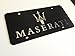 Maserati Black Carbon Fiber Vinyl Wrap on Chrome Stainless Steel Front License Plate