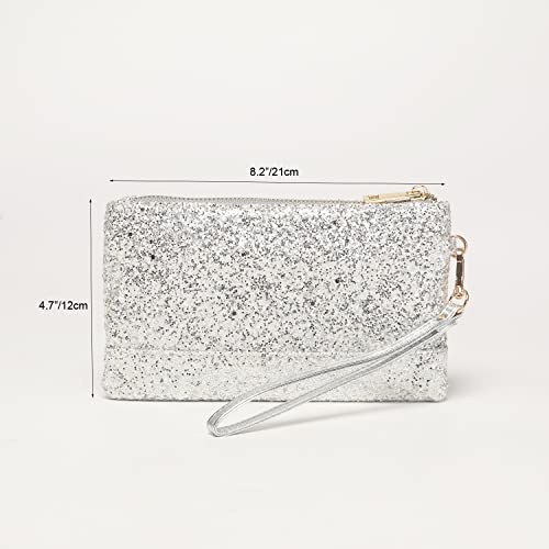 LAM GALLERY Sparkling Glitter Evening Clutch Silver Bride Purse for