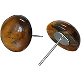 Tiger Eye Stud Earrings for Women Trendy – Mens Half Circle Large Flat Back 12mm Earring Studs – Bronze Black Round Studs - Natural Gemstone Half Ball Brown Stone Post Earrings - Hypoallergenic - Surgical Steel - Everyday - Handmade tigers eye Jewelry - Unique Womens Gift - Birthstone Birthday Gift for Men