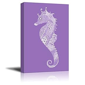 Canvas Wll Art - Seahorse with Beautiful Pattern on Purple Background - Giclee Print and Stretched Gallery Wrap | Modern Home Art Ready to Hang - 12"x18"
