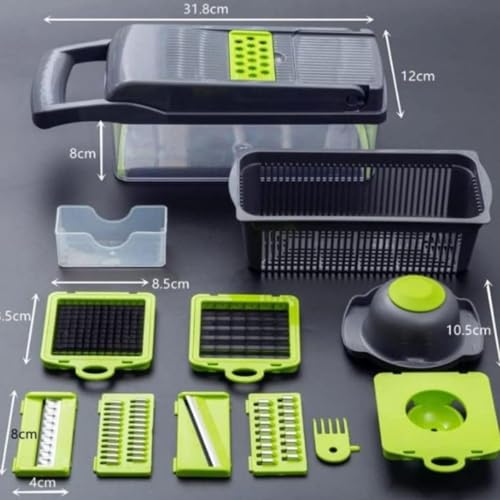 Ralador Multifuncional 16 em 1 Mandoline Profissional Cortador Fatiador de Legumes em Aço Inox com Recipiente Praticidade e Economia de Tempo na Cozinha