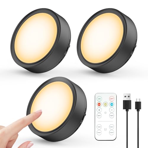 Sunsign Luz de Armario LED con Control Remoto, 3 temperatura de color Luz LED de Armariocon, Batería recargable, Regulable y temporizada, para Pasillos, Escaleras, Sótano, (Negro)