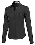 MBE Women's Basic Long Sleeve & 3/4 Sleeve Button Up Dress Shirt w/ Side Ribbing