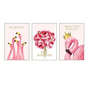 Framed for Living Room Bedroom Pink Flamingo for x3 Panels