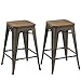 BTExpert MIERES 24-inch Industrial Antique Distressed Metal Stackable Tabouret Dining Modern Steel Handmade Wood top seat (Set of Two Bar stools), Copper Rustic Clear