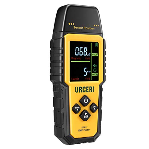 URCERI EMF Meter Electromagnetic Radiation Detector Multi Field Tester Handheld Mini with Backlight Colored LCD Screen and Temperature Detection with Sound Alert and Intensity Graphs (UI-01)