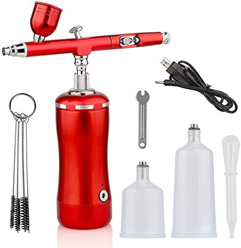 GQC Airbrush Compressor Set, Rechargeable, Automatic Power Supply, Double Action, 0.01 inch (0.3 mm), Gravity Type, Air Brush, Handpiece, One-piece, Small, Lightweight, Easy to Carry, Suitable for Nail Art and Plastic Model Smartphone Case Decoration