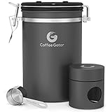 Coffee Gator Large Coffee Canister with Ebook and Scoop, Large - Charcoal Grey
