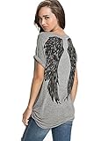 Haola Women Fashion Summer Short Sleeve Wings Print Tops Loose t Shirt Gray Tees