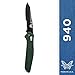 Benchmade - 940, EDC Manual Open Folding Knife Made in USA, Reverse Tanto Blade, Serrated Edge, Coated Finish, Green Handle