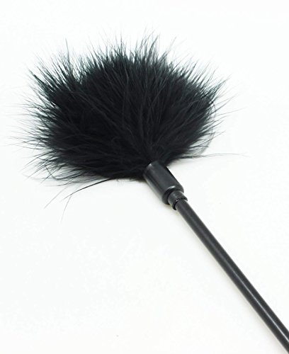 SCARLET KITTEN 21.65" Black Ostrich Feather Tickler and Flirting Leather Riding Crop Whip - Thumbnail 5