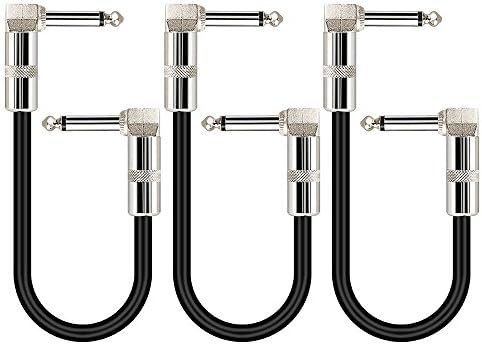 Guitar Patch Cables for Effect Pedal with 1/4 inch Right Angle Plugs 99% coverage (6 inch 3-Pack )