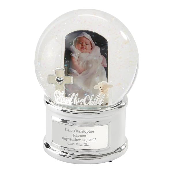 THINGS REMEMBERED Engraved Bless This New Baby Photo Musical Snow Globe