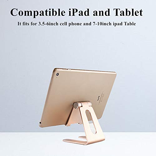 Adjustable Cell Phone Stand, Thickness Aluminum Multi-Angle Mobile Phone Holder,Cradle, Dock, Stand for iPhone 6 7 8X Plus 6s 7s ipad, All Android Smartphone, Universal Phone Stand (Gold)