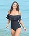 Funnygirl Womens Solid Color Swimsuit Flounce Off Shoulder with Removable Strap one Piece Ruffles Beach Swimwear Bathing Suit Black Medium