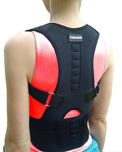 Back Posture Corrector Brace - Adjustable Back Shoulder Chest Support - Best for Back Support - Relieve Spine Pain by THE HEALING UNIVERSE (Black, Small)