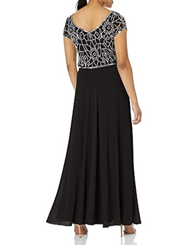 J Kara Women's Cap V-Neck Beaded Dress, Blush/Mercury 16 J Kara Women\u0027s Petite Cap Sleeve V-neck Beaded Top Gown Special Occasion  Dress, Grey⁄Mercury⁄Gun, 18 : : Fashion