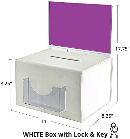 White Extra Large Suggestion Box with Pocket, Lock & Keys 11"w x 8.25"d x 8.25"h