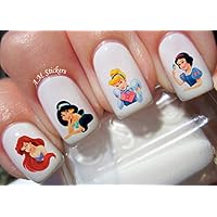 Princess Jasmine Cinderella Ariel The Litle Mermaid Disney Water Nail Art Transfers Stickers Decals - Set of 80