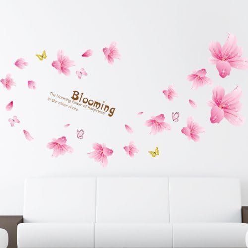 Free Will Pink Lily Flowers Blooming Quote Wall Decal Home Decor Flower Mural