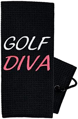 Golf Towel Store – Fun Golf Accessories for Womens Golf, Embroidered Golf Towels for Golf Bags with Clip – 100% Cotton or Waffle Microfiber Options – Golf Diva