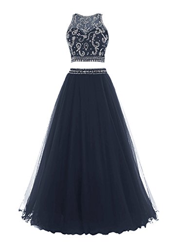 Wedtrend Women's Two Piece Tulle Prom Dress Beaded Bodice Evening Gown WT11078Navy18W
