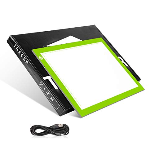 Green Dimmable A4 LED Tracer Light Pad Slim Light Box, ITingjoy USB Power Drawing Copy Board Tattoo Tracing LED Light Table for Artists Designing, Animation, Sketching, Stenciling
