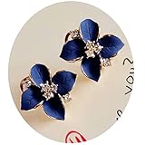 HuntGold 1Pair Flower Earring Fashion Women Ladies Rhinestone Ear Stud Earring(blue)