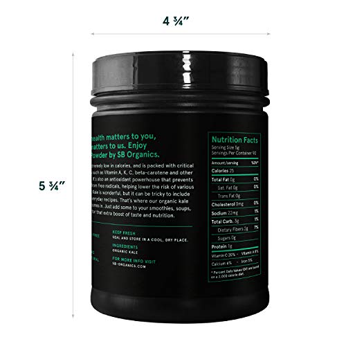 SB Organics Kale Powder - USDA Organic Antioxidant-Rich Superfood with Fiber, Vitamins and Minerals - 16 oz. - Thumbnail 6