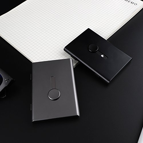 Business Card Holder Case, AHGXH Thumb Slider Business Card Organizer Stainless Steel Name ID Card Case Slim Metal Card Case Holder, Black