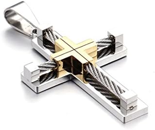 XIMAKA Men's Jewelry 316l Stainless Steel Wia Cross Pendant Necklace 4 Colors with 24 Inches Chain,Gold Silver
