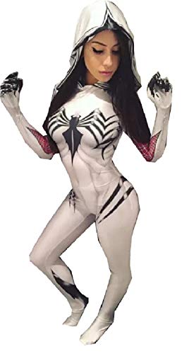 Gwen Stacy Cosplay Costume Suit w/Hood, Mask, Lenses | Gwen Stacy Venom Spiderman Cosplay (Large, Venom)