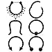 SCERRING 6PCS 16G Stainless Steel Hinged Seamless Septum Hoop Nose Ring Horseshoe Rings Cartilage Daith Tragus Clicker Retainer Body Piercing Jewelry Clear CZ Black