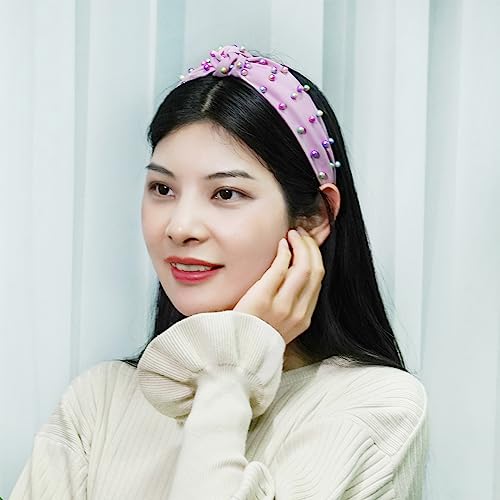 Sucrain Pcs Pearl Knotted Headbands for Women Girls Colorful