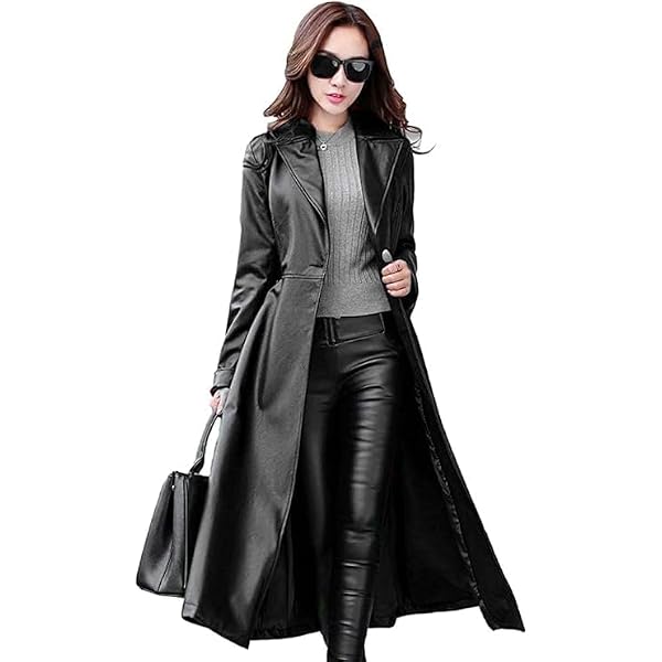 Manteau Long En Cuir Pour Femme - Noir - Taille Unique (All) - Fabriqué Main Au Pakistan - Neuf Sans étiquette
