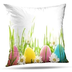 Alricc Easter Eggs with Daisy Flower Fresh Green Grass Egg Spring Decorative Throw Pillows Cushion Cover for Bedroom…