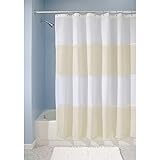 InterDesign Mildew-Free Water-Repellent Zeno Fabric Shower Curtain, 72-Inch by 72-Inch, Sand/White